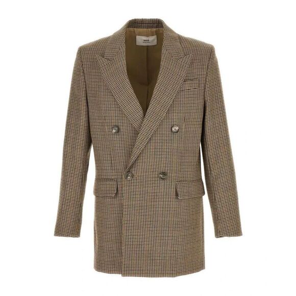 AMI Alexandre Mattiussi Blazer Mens Sz 50 Tan Houndstooth Double Breasted $1285 - Picture 1 of 11